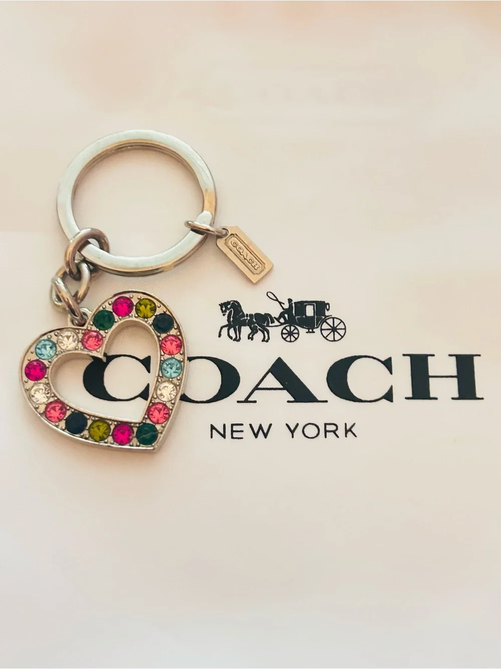 RARE Coach Heart Charm Rainbow Crystals Keychain/ Bag Charm